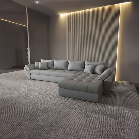 Colțar extensibil dumonde cu ladă de depozitare si sezut confortabil din spuma HR, Loana XL Enjoy Gri II 335x185 cm Fabrica