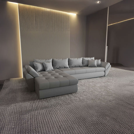 Colțar extensibil dumonde cu ladă de depozitare si sezut confortabil din spuma HR, Loana XL Enjoy Gri 335x185 cm Fabrica