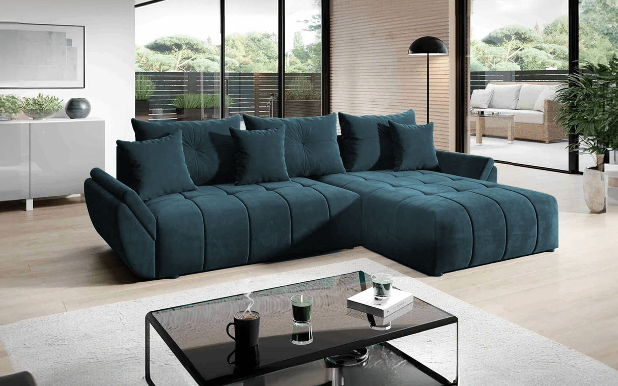 Colțar extensibil dumonde cu ladă de depozitare si sezut confortabil din spuma HR, Berlin Verde Petrol II 280x185 cm