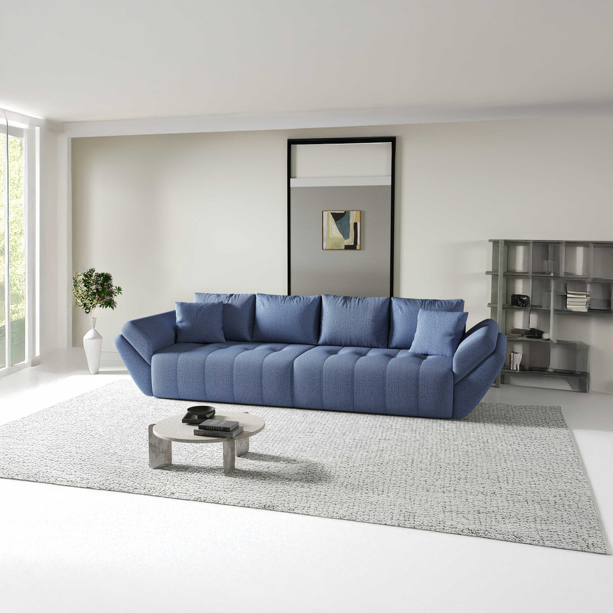 Canapea extensibilă dumonde cu ladă de depozitare si sezut confortabil din spuma HR, Berlin Blue 300x100 cm Fabrica