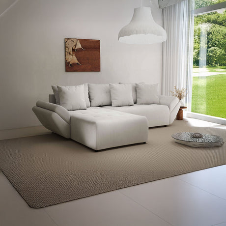 Colțar extensibil dumonde cu ladă de depozitare si sezut confortabil din spuma HR, Berlin Zoom Pearl 280x185 cm Fabrica