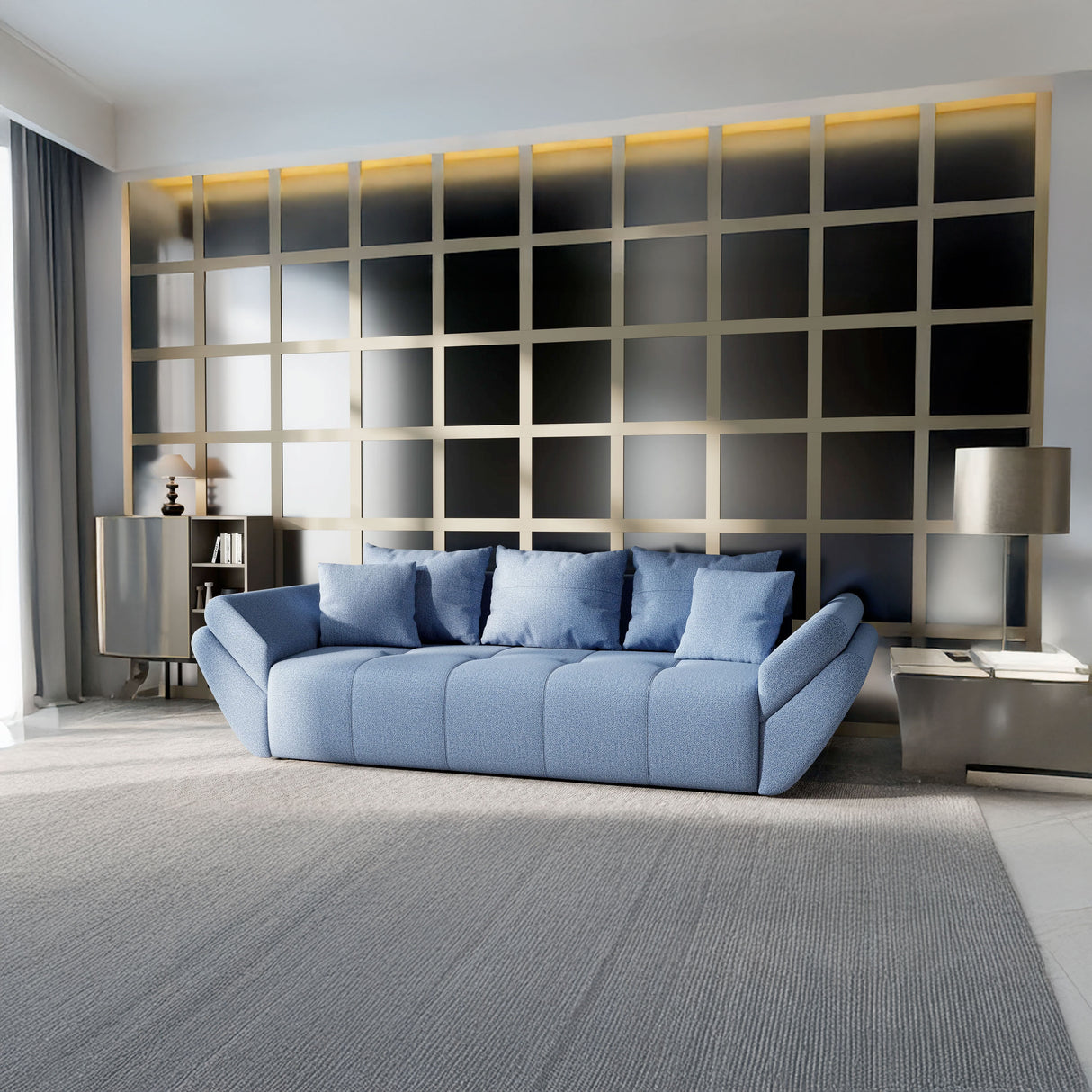 Canapea extensibilă dumonde cu ladă de depozitare si sezut confortabil din spuma HR, Berlin Blue 250x100 cm
