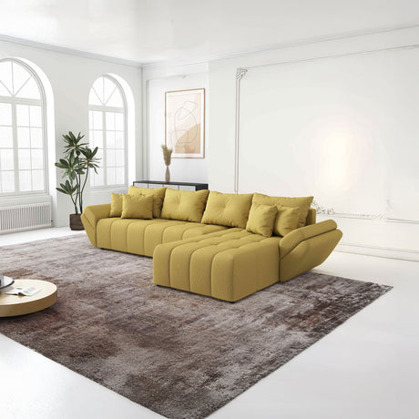 Colțar extensibil dumonde cu ladă de depozitare si sezut confortabil din spuma HR, Berlin XL Enjoy Lux Melon 350x185 cm II Fabrica