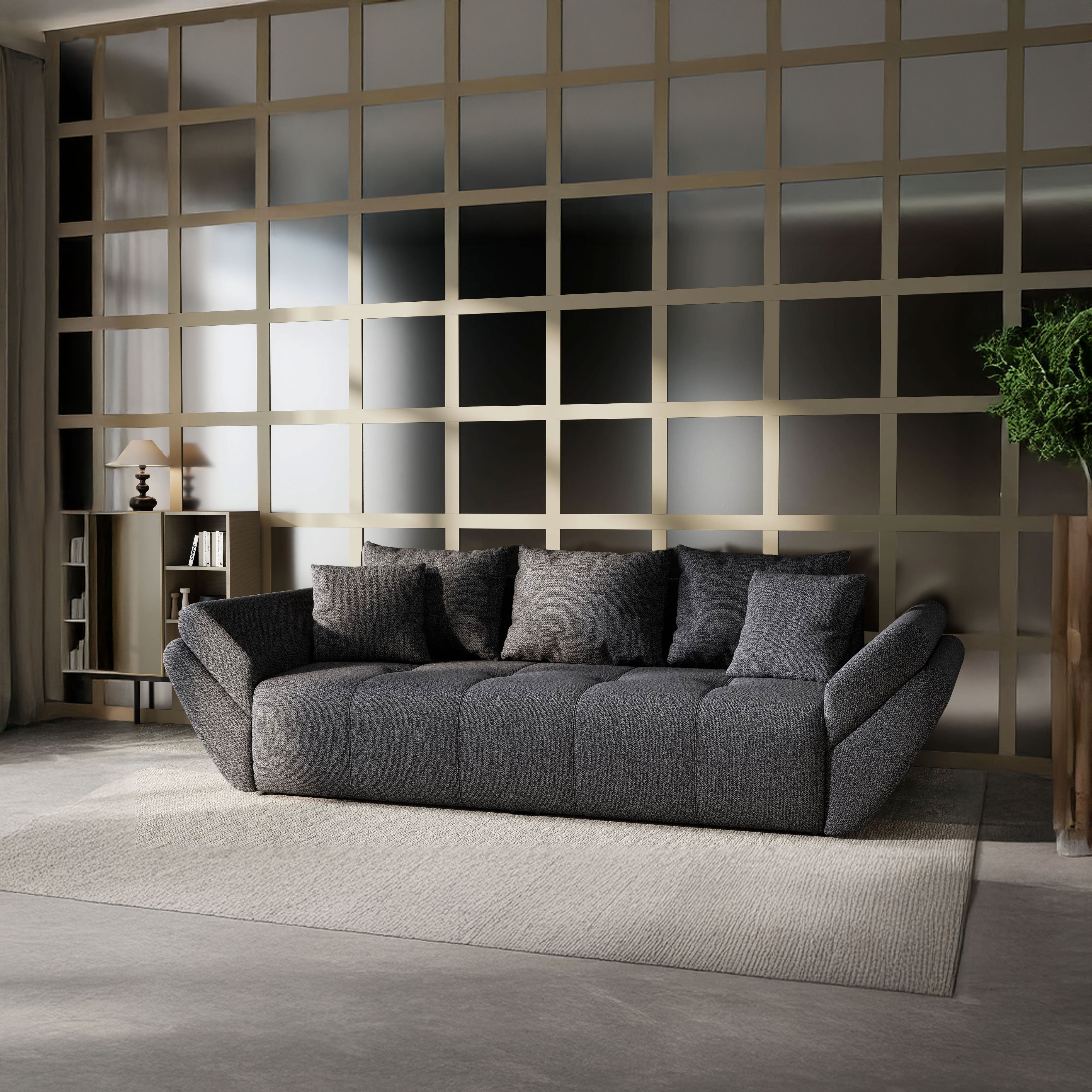 Canapea extensibilă dumonde cu ladă de depozitare si sezut confortabil din spuma HR, Berlin Graphite 250x100 cm Fabrica