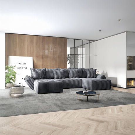 Colțar extensibil dumonde cu ladă de depozitare si sezut confortabil din spuma HR, Berlin U Gri Ambience 380x180 cm Fabrica