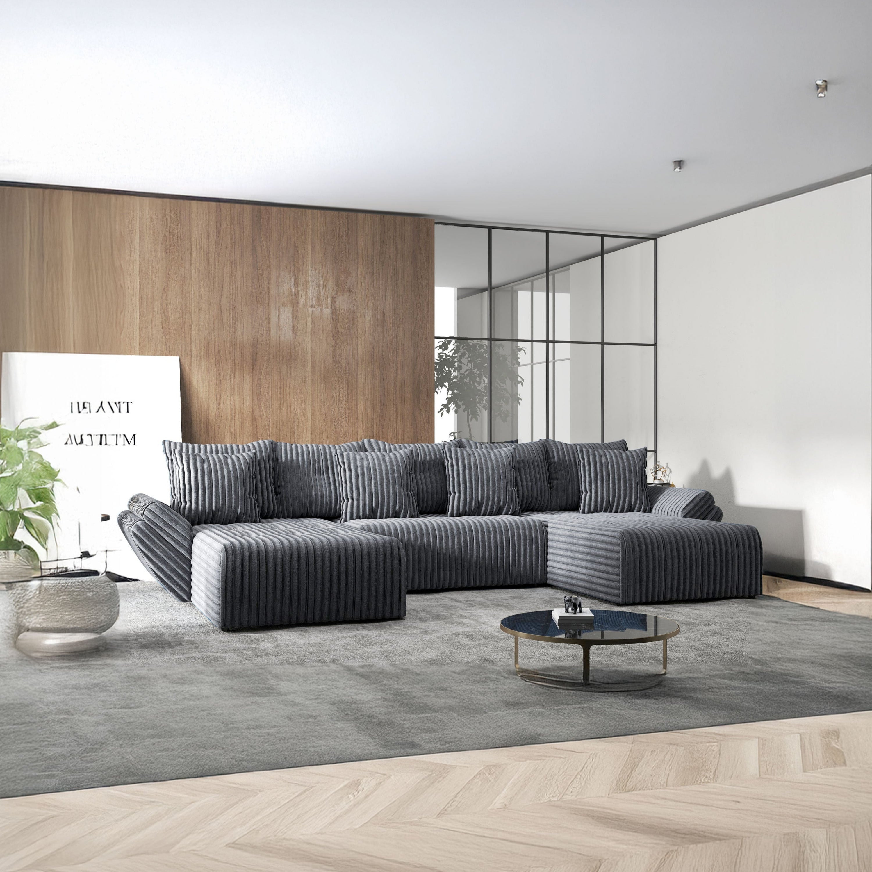 Colțar extensibil dumonde cu ladă de depozitare si sezut confortabil din spuma HR, Berlin U Zoom GREY 380x180 cm Fabrica