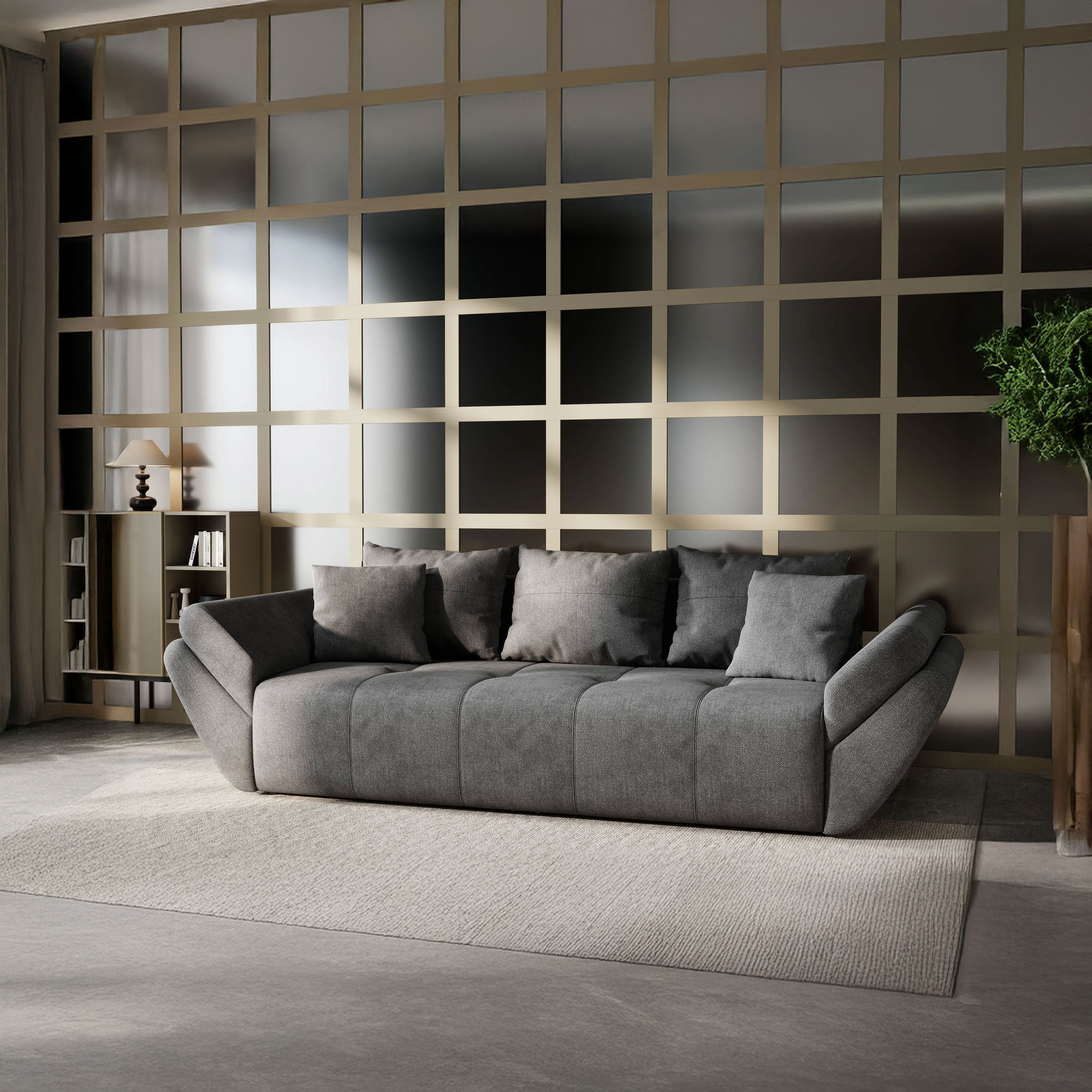 Canapea extensibilă dumonde cu ladă de depozitare si sezut confortabil din spuma HR, Berlin Kaki 250x100 cm Fabrica