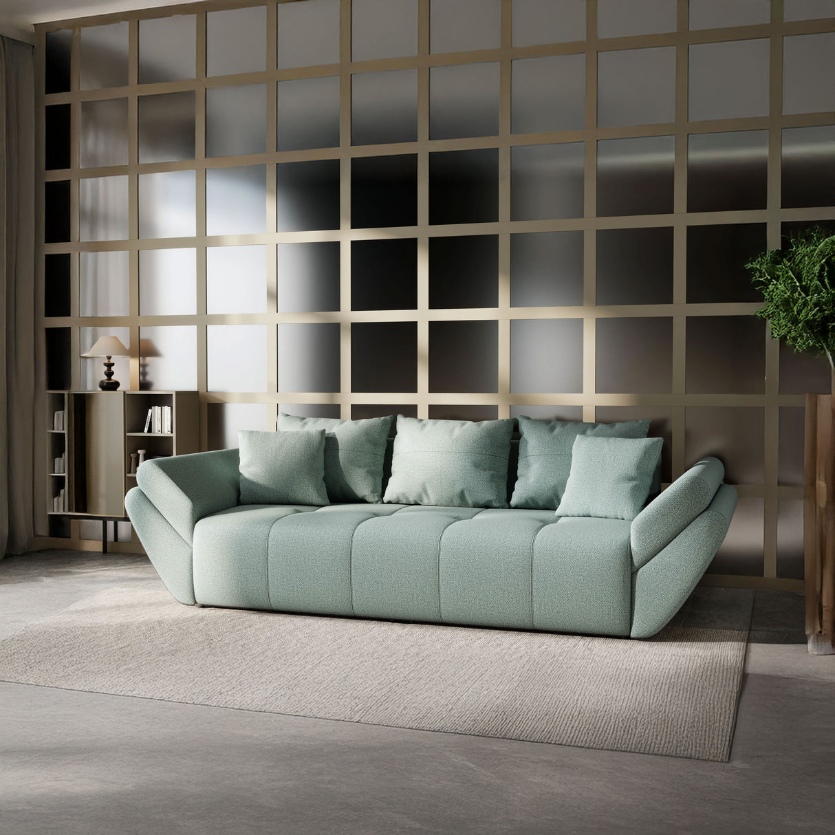 Canapea extensibilă dumonde cu ladă de depozitare si sezut confortabil din spuma HR, Berlin Mint 250x100 cm