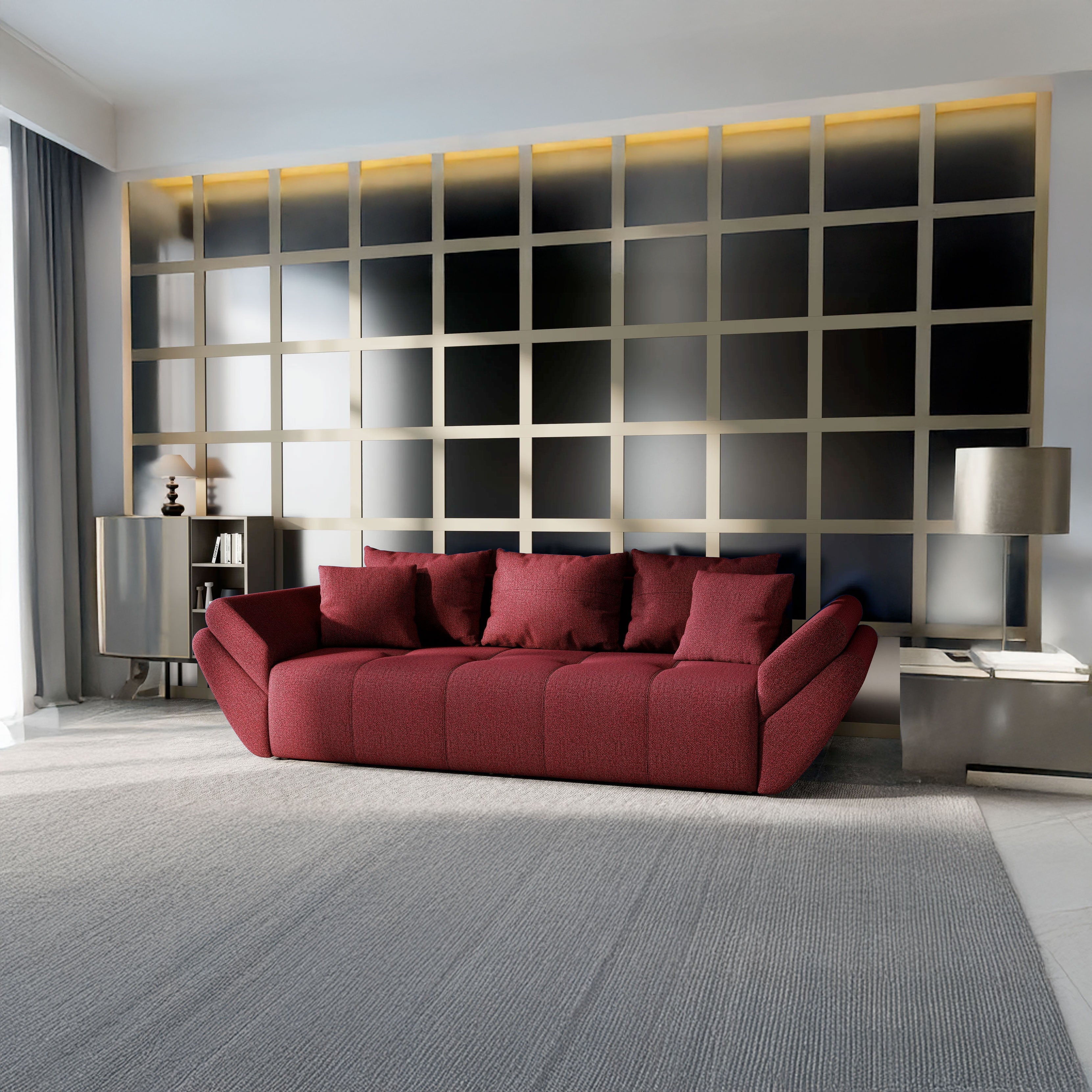 Canapea extensibilă dumonde cu ladă de depozitare si sezut confortabil din spuma HR, Berlin Red 250x100 cm Fabrica