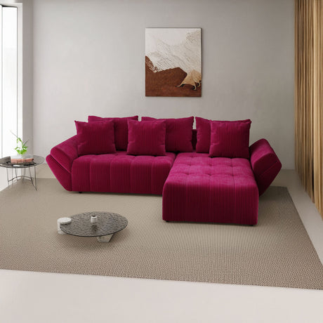 Colțar extensibil dumonde cu ladă de depozitare si sezut confortabil din spuma HR, Berlin Zoom Bordeaux 280x185 cm II Fabrica
