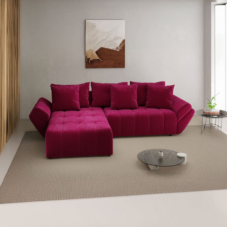 Colțar extensibil dumonde cu ladă de depozitare si sezut confortabil din spuma HR, Berlin Zoom Bordeaux 280x185 cm Fabrica