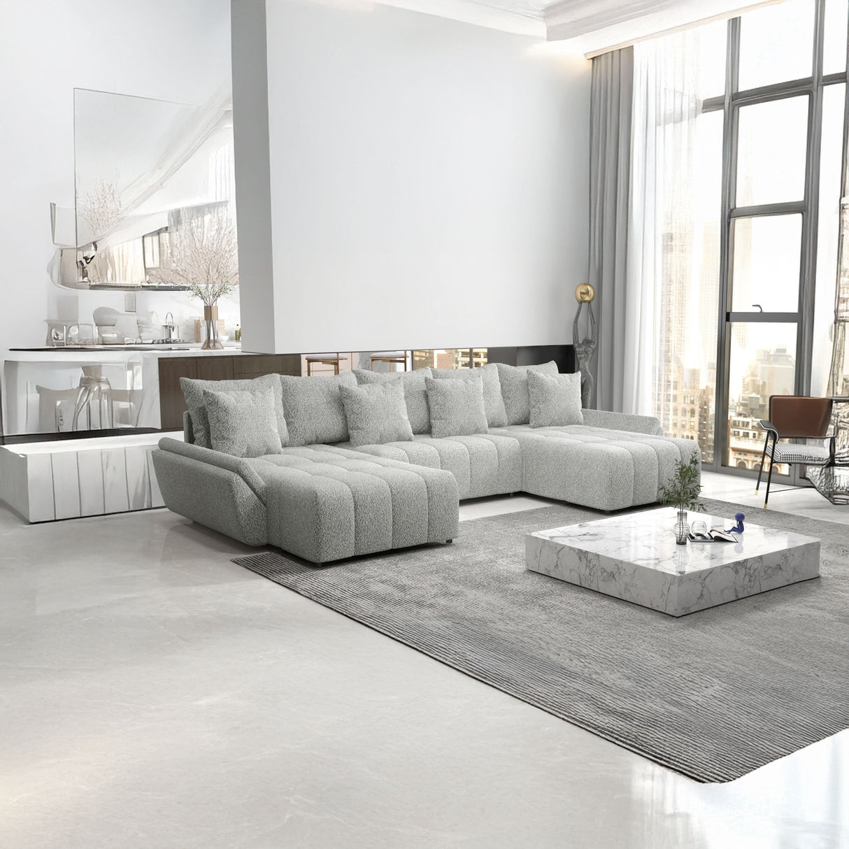 Colțar extensibil dumonde cu ladă de depozitare si sezut confortabil din spuma HR, Berlin U Euphoria Gri Euphoria 380x180 cm Fabrica