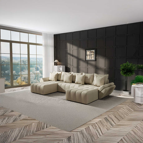Colțar extensibil dumonde cu ladă de depozitare si sezut confortabil din spuma HR, Berlin U Enjoy Bej 2 380x180 cm Fabrica