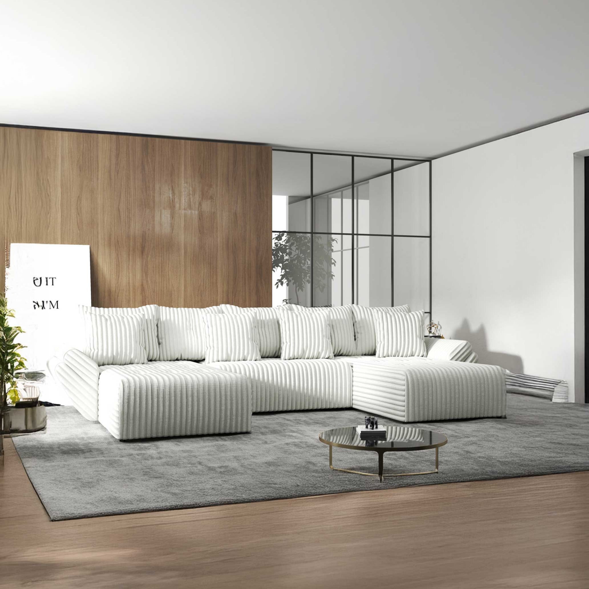 Colțar extensibil dumonde cu ladă de depozitare si sezut confortabil din spuma HR, Berlin U Ambience Bej 380x180 cm Fabrica