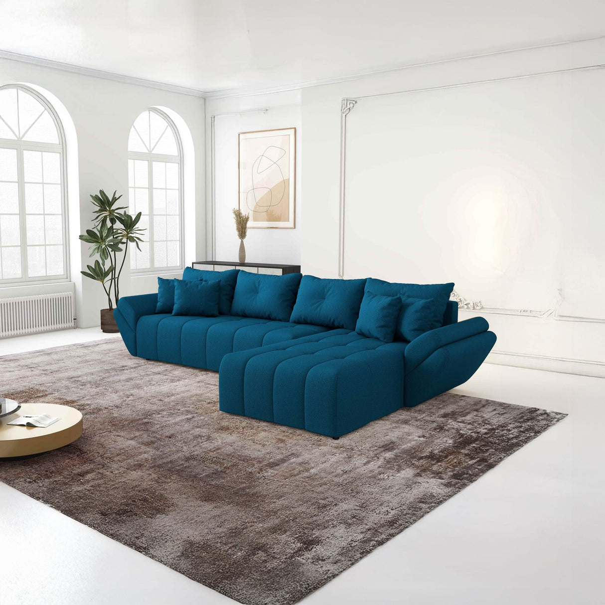 Colțar extensibil dumonde cu ladă de depozitare si sezut confortabil din spuma HR, Berlin XL Enjoy Verde Petrol 350x185 cm II Fabrica