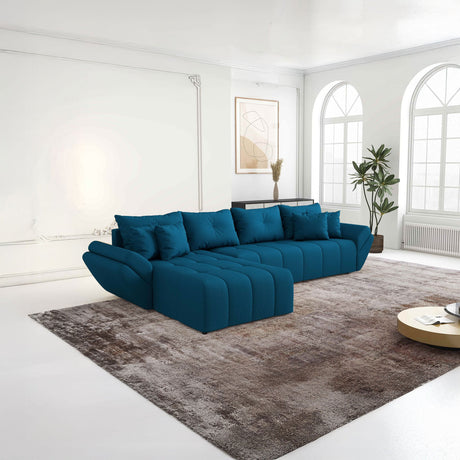 Colțar extensibil dumonde cu ladă de depozitare si sezut confortabil din spuma HR, Berlin XL Enjoy Verde Petrol 350x185 cm Fabrica