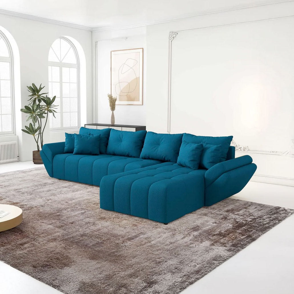 Colțar extensibil dumonde cu ladă de depozitare si sezut confortabil din spuma HR, Berlin XL Enjoy Petrol 350x185 cm II