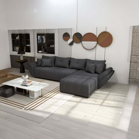 Colțar extensibil dumonde cu ladă de depozitare si sezut confortabil din spuma HR, Berlin XL Euphoria Graphite 350x185 cm Fabrica