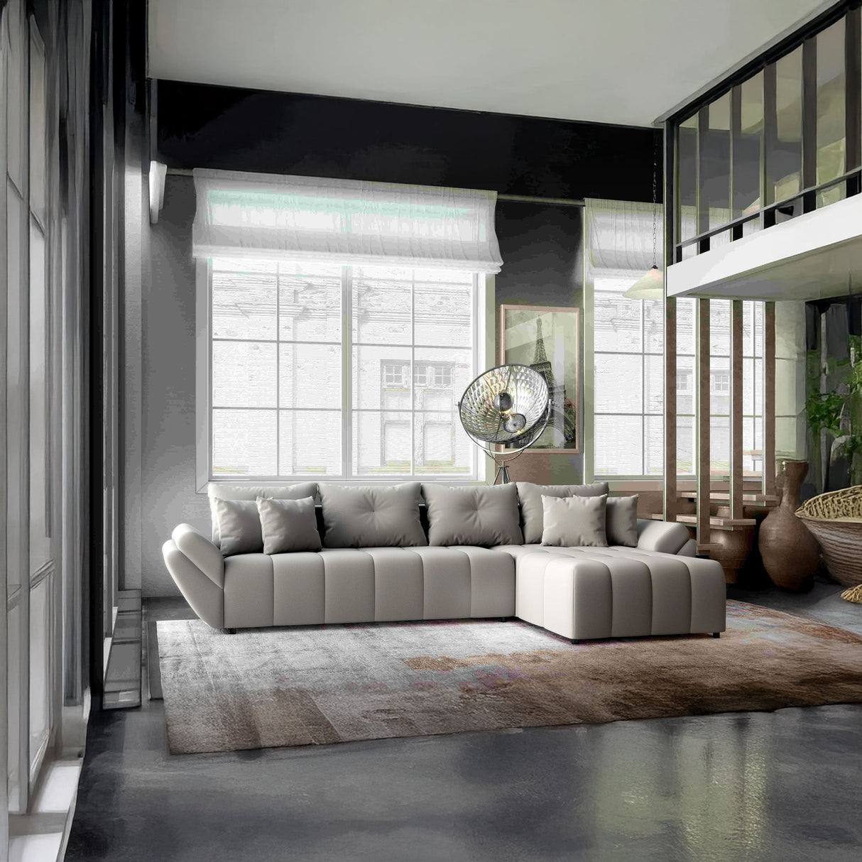 Colțar extensibil dumonde cu ladă de depozitare si sezut confortabil din spuma HR, Berlin XL Royal Gri 350x185 cm II Fabrica