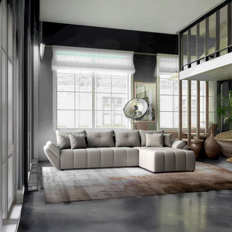 Colțar extensibil dumonde cu ladă de depozitare si sezut confortabil din spuma HR, Berlin XL Royal Gri 350x185 cm II Fabrica