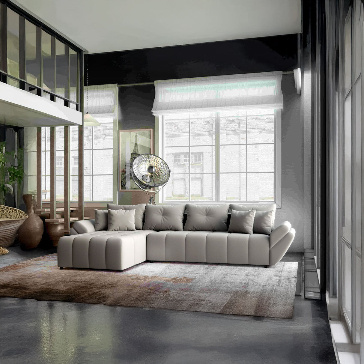 Colțar extensibil dumonde cu ladă de depozitare si sezut confortabil din spuma HR, Berlin XL Royal Gri 350x185 cm Fabrica