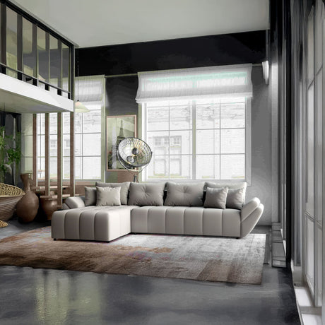 Colțar extensibil dumonde cu ladă de depozitare si sezut confortabil din spuma HR, Berlin XL Royal Gri 350x185 cm Fabrica