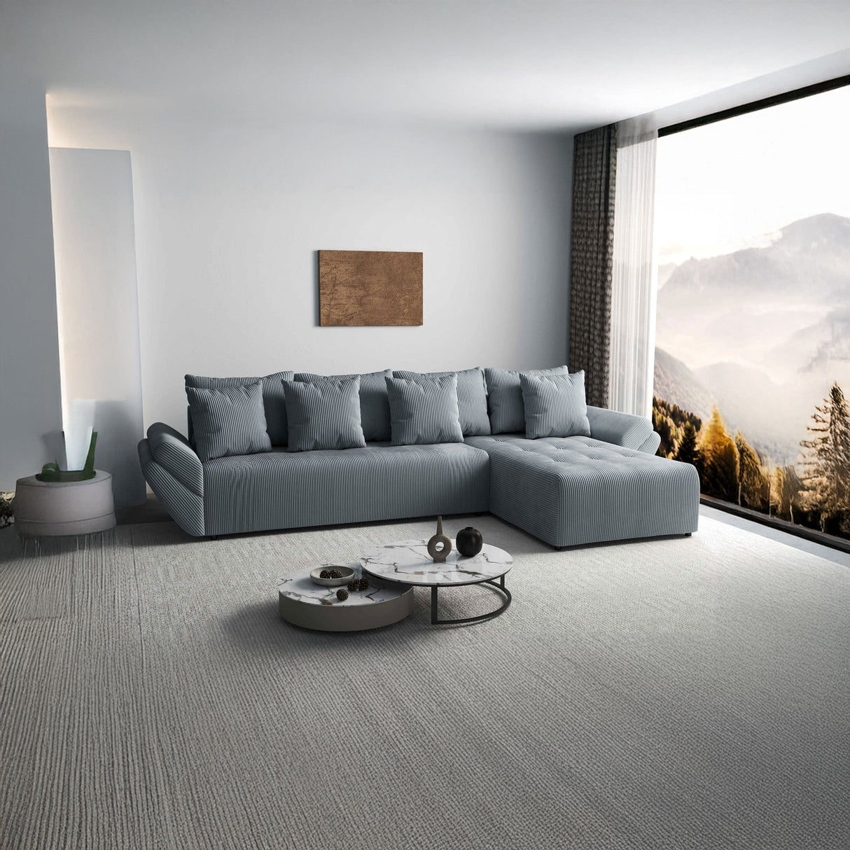 Colțar extensibil dumonde cu ladă de depozitare si sezut confortabil din spuma HR, Berlin XL Zoom Grey II 350x185 cm Fabrica