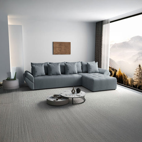 Colțar extensibil dumonde cu ladă de depozitare si sezut confortabil din spuma HR, Berlin XL Zoom Grey II 350x185 cm Fabrica
