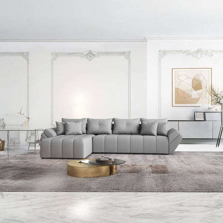 Colțar extensibil dumonde cu ladă de depozitare si sezut confortabil din spuma HR, Berlin XL Enjoy Lux Grey 350x185 cm Fabrica