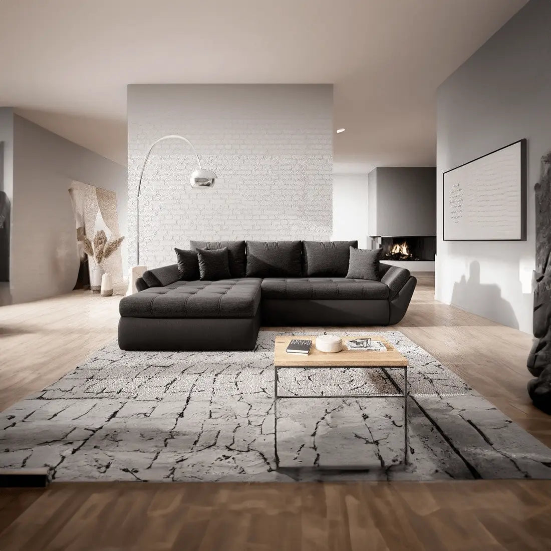 Colțar extensibil dumonde cu ladă de depozitare si sezut confortabil din spuma HR, Loana Black II 270x185 cm Fabrica