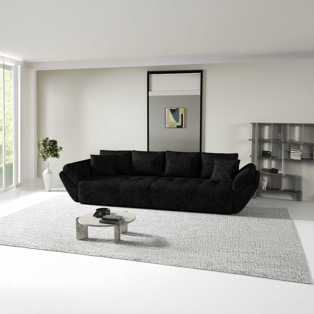 Canapea extensibilă dumonde cu ladă de depozitare si sezut confortabil din spuma HR, Berlin Black 300x100 cm Fabrica