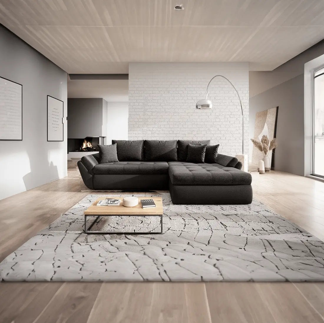 Colțar extensibil dumonde cu ladă de depozitare si sezut confortabil din spuma HR, Loana Black 270x185 cm Fabrica