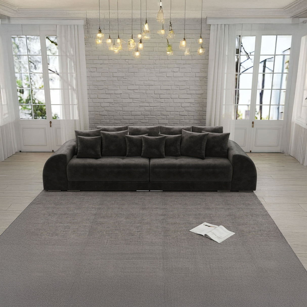 Canapea extensibilă dumonde cu 2 lăzi de depozitare si sezut confortabil din spuma HR, Big Sofa Verona Tobago Anthracit 310x100 cm Fabrica