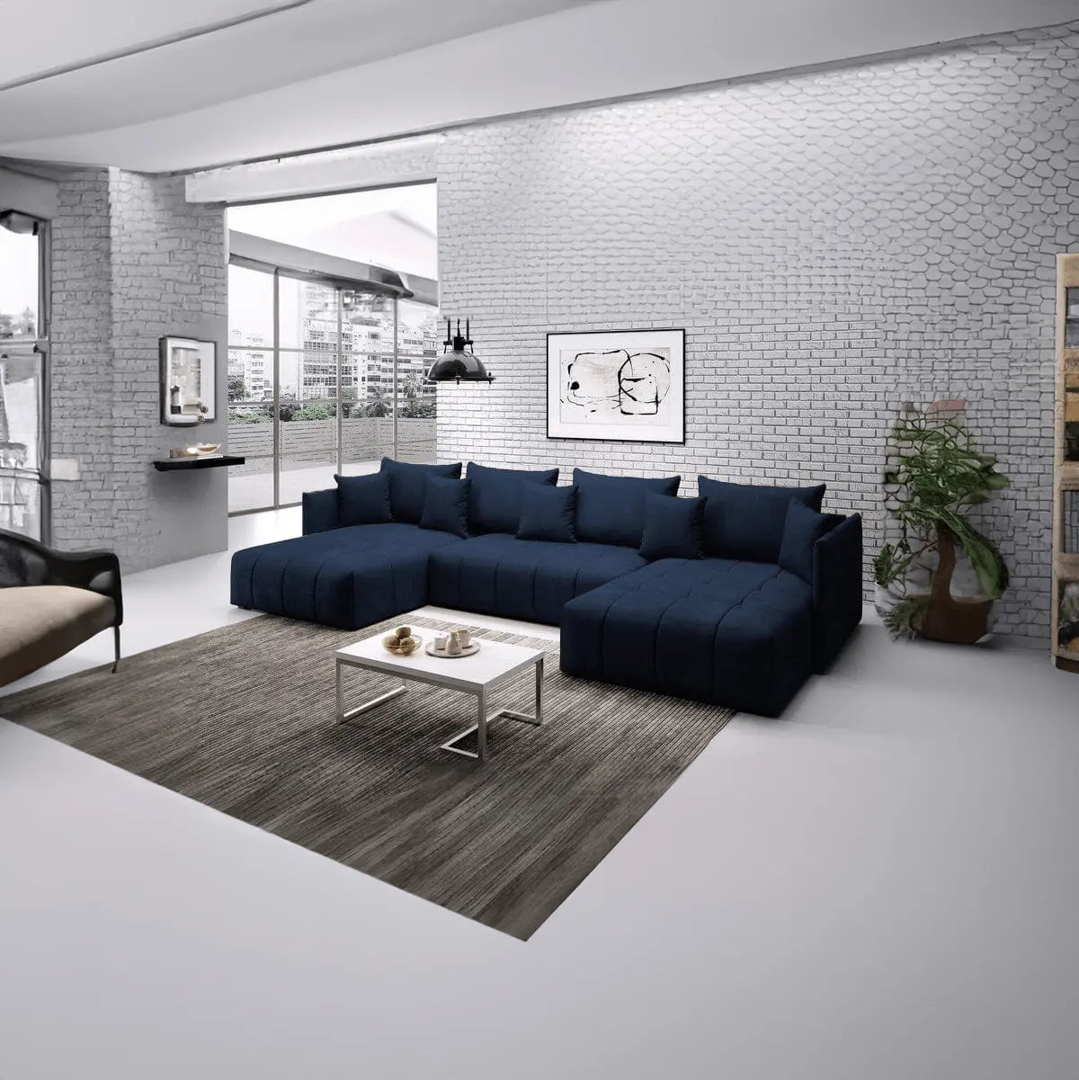 Colțar extensibil dumonde cu ladă de depozitare si sezut confortabil din spuma HR, Malta U Blue 340x185 cm Fabrica