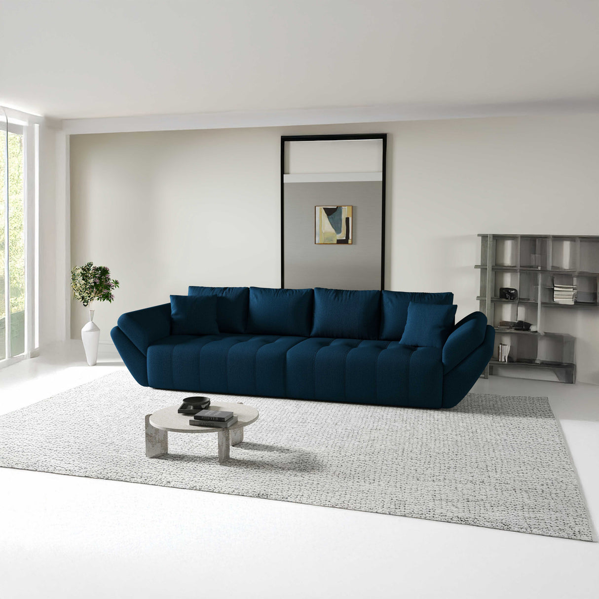 Canapea extensibilă dumonde cu ladă de depozitare si sezut confortabil din spuma HR, Berlin Petrol 300x100 cm Fabrica