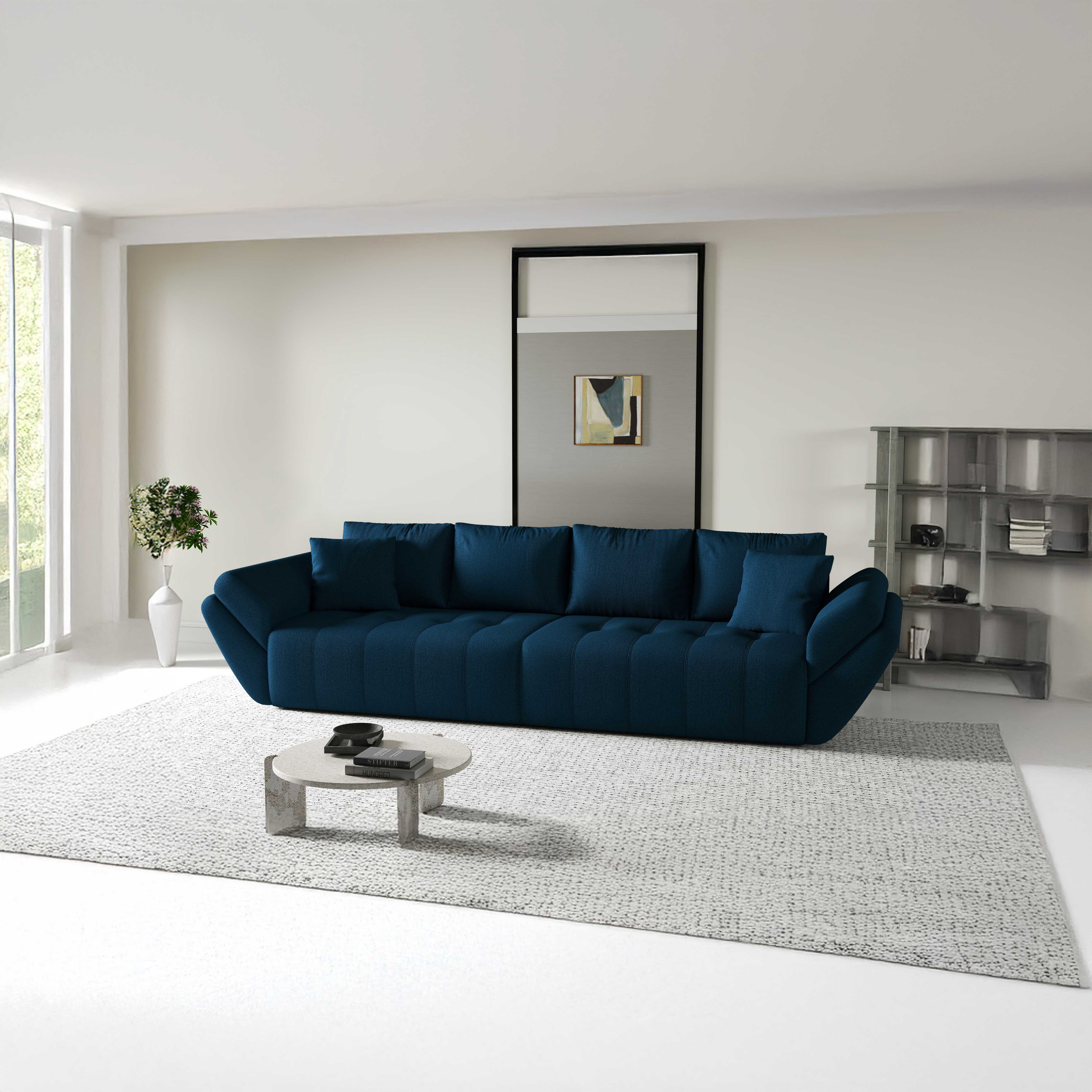 Canapea extensibilă dumonde cu ladă de depozitare si sezut confortabil din spuma HR, Berlin Petrol 300x100 cm Fabrica