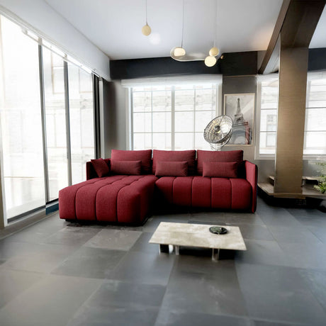 Colțar extensibil dumonde cu ladă de depozitare si sezut confortabil din spuma HR, Malta Bordoux 235x185 cm Fabrica