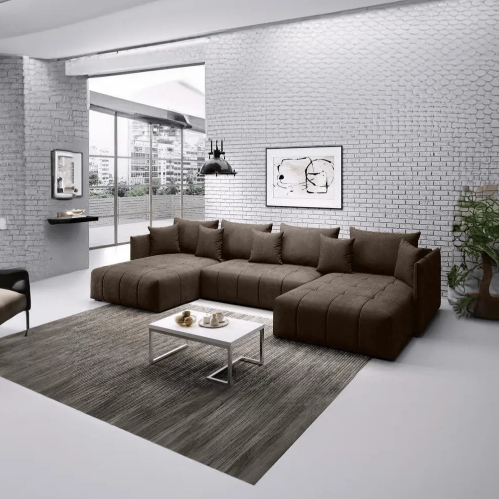 Colțar extensibil dumonde cu ladă de depozitare si sezut confortabil din spuma HR, Malta U Brown 340x185 cm Fabrica