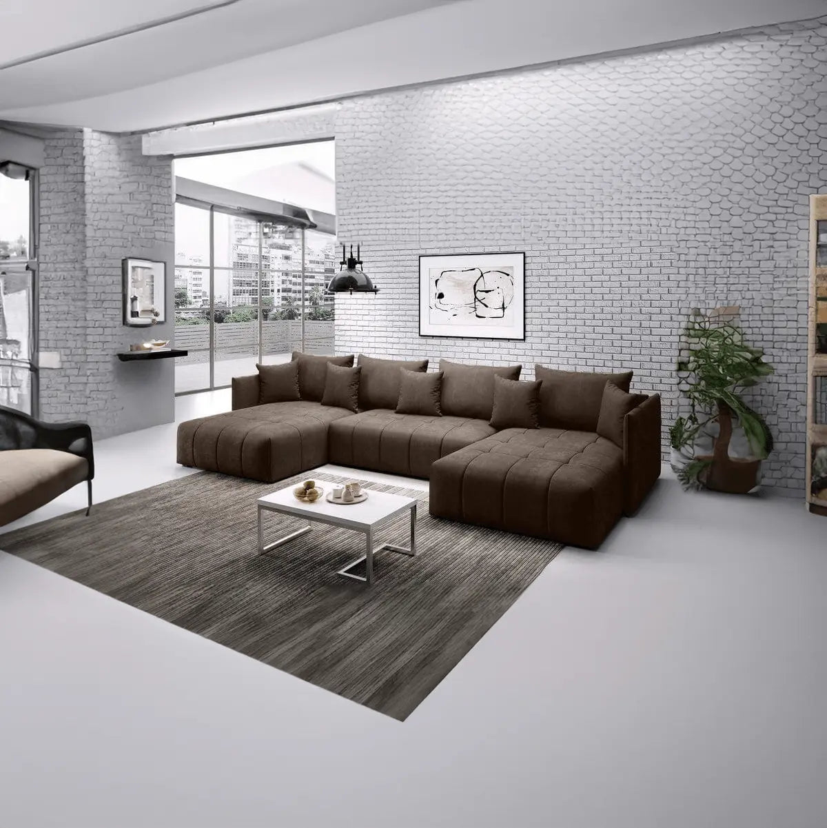Colțar extensibil dumonde cu ladă de depozitare si sezut confortabil din spuma HR, Malta U Brown 340x185 cm Fabrica
