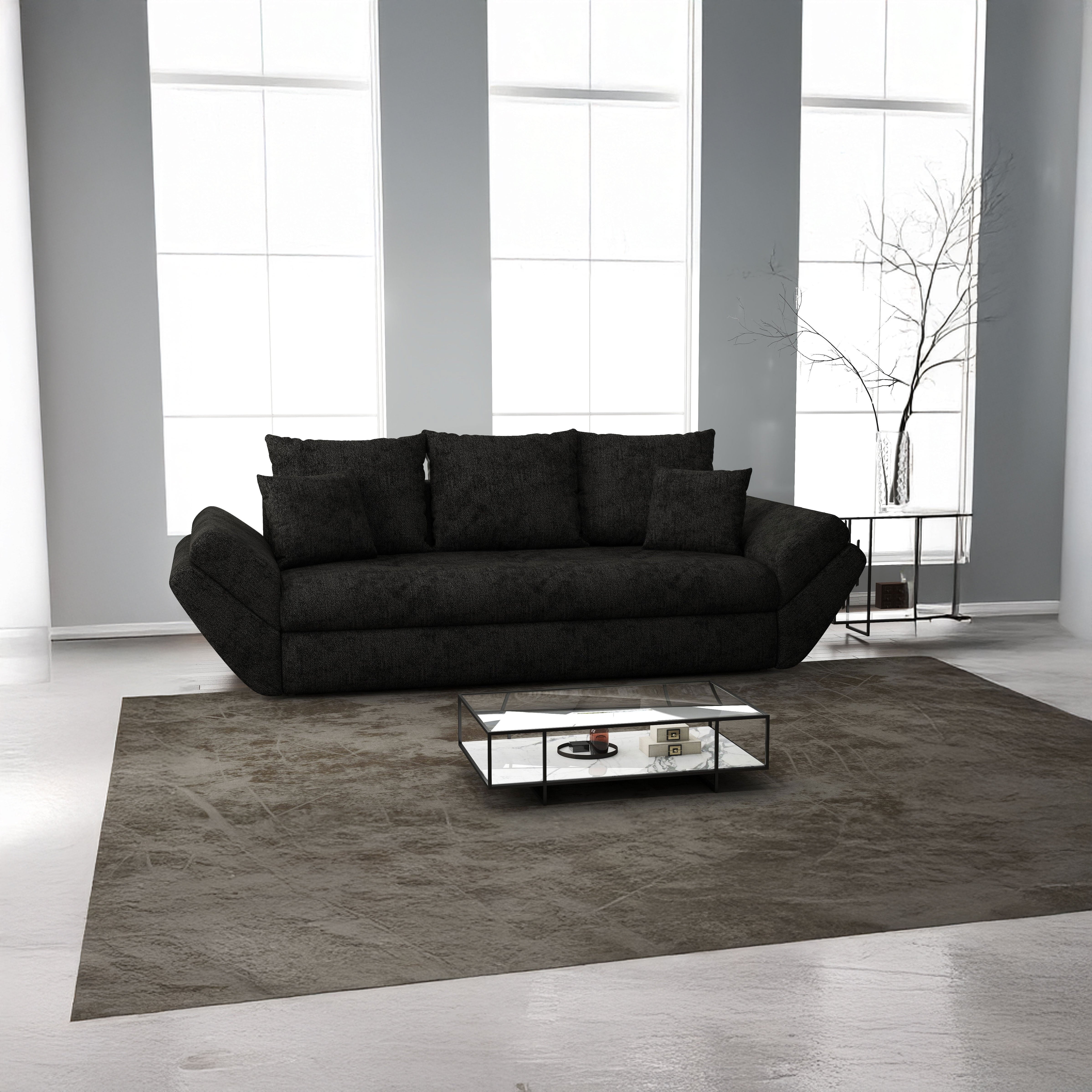 Canapea extensibilă dumonde cu ladă de depozitare si sezut confortabil din spuma HR, Loana Black 250x100 cm Fabrica