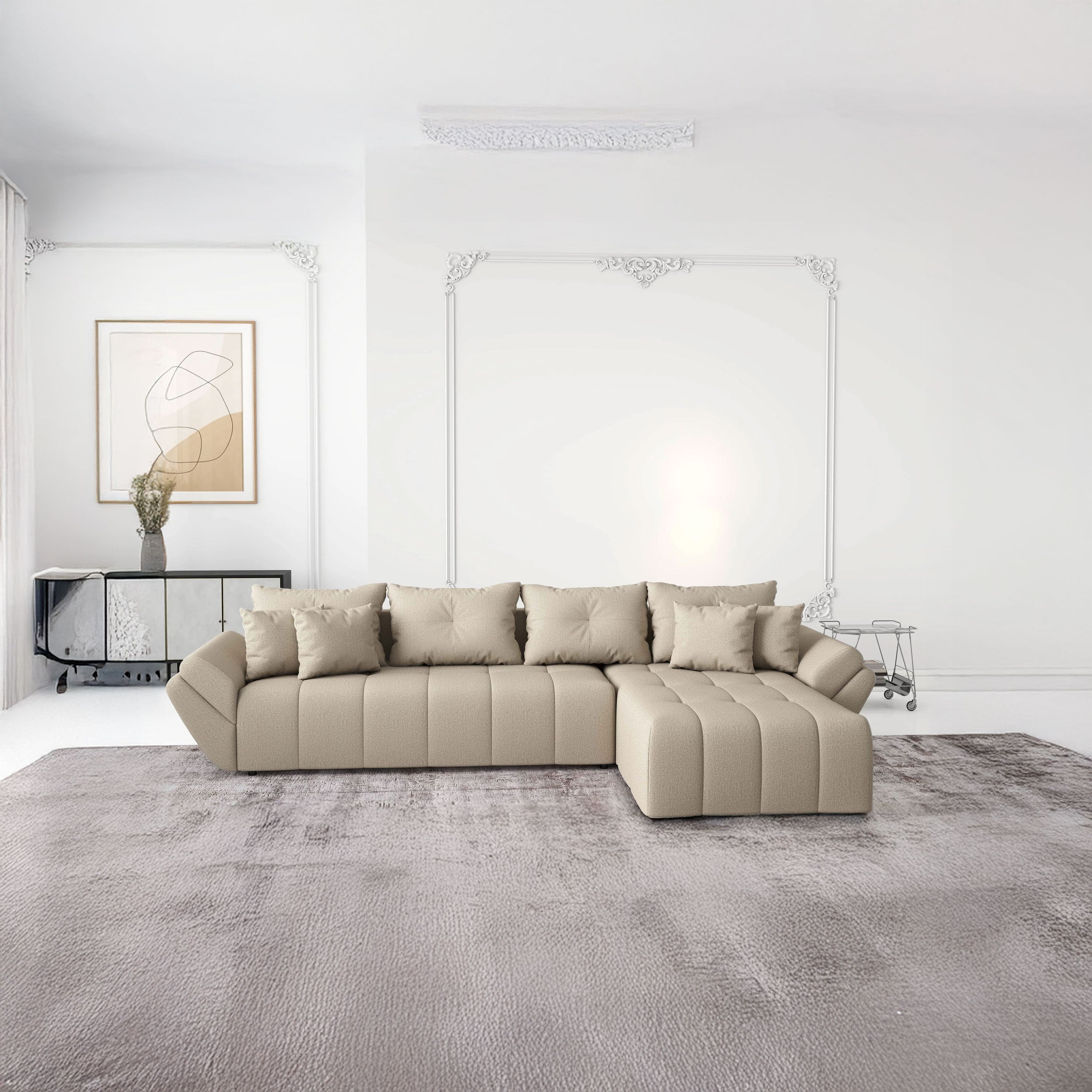 Colțar extensibil dumonde cu ladă de depozitare si sezut confortabil din spuma HR, Berlin XL Enjoy Camel 350x185 cm II Fabrica