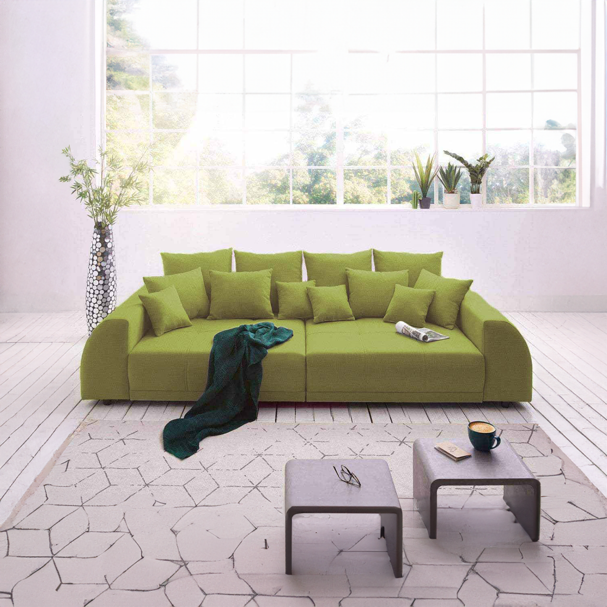 Canapea extensibilă dumonde cu 2 lăzi de depozitare si sezut confortabil din spuma HR, Big Sofa Verona Green Lux 310x100 cm