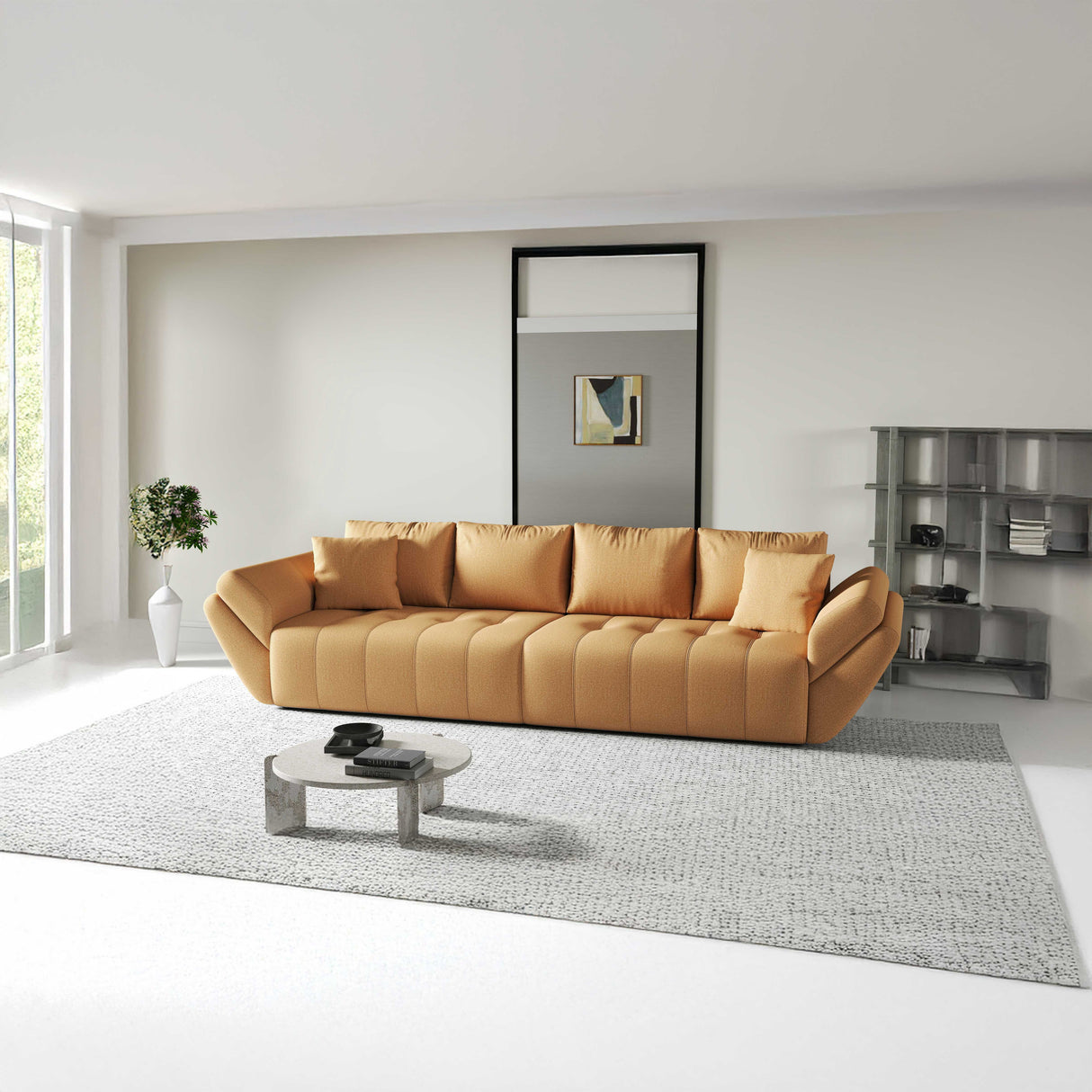 Canapea extensibilă dumonde cu ladă de depozitare si sezut confortabil din spuma HR, Berlin Portocaliu 300x100 cm Fabrica