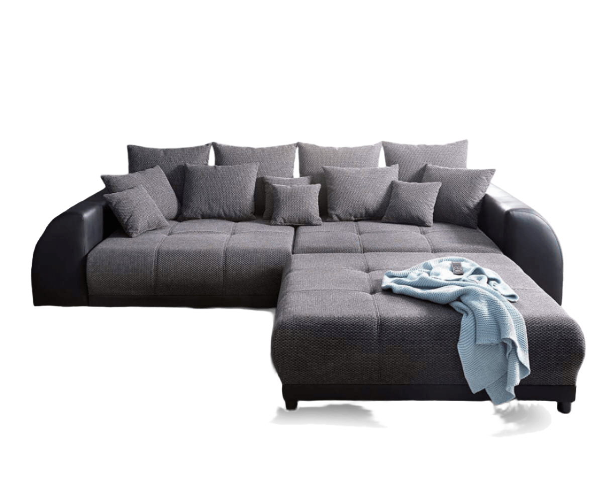 Canapea extensibilă dumonde cu 2 lăzi de depozitare si sezut confortabil din spuma HR, Big Sofa Verona Dark Grey 310x100 cm cu taburet inclus