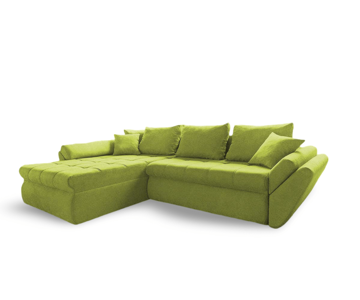 Colțar extensibil dumonde cu ladă de depozitare si sezut confortabil din spuma HR, Loana Green Lux 270x185 cm