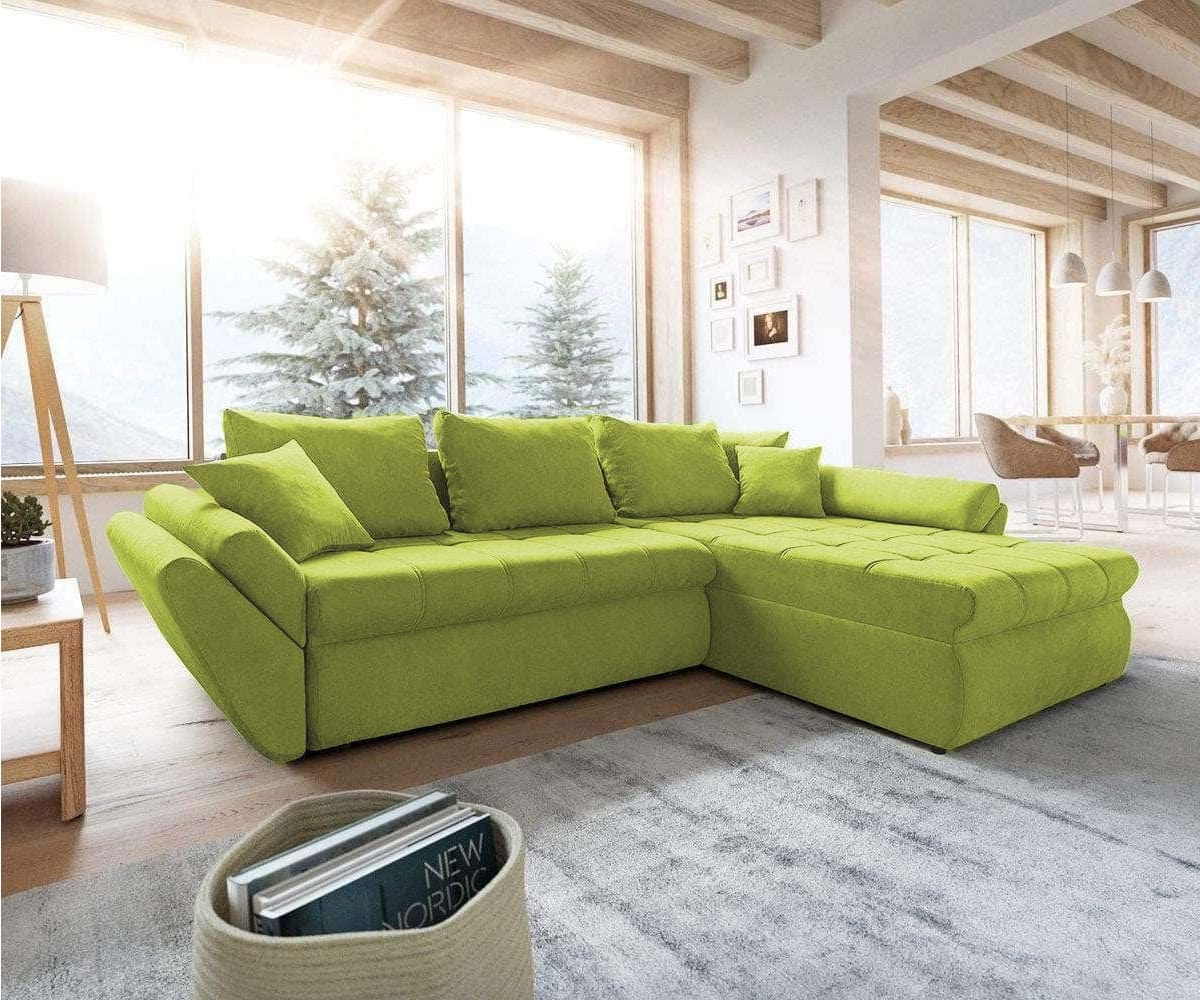 Colțar extensibil cu ladă de depozitare si sezut confortabil din spuma HR, Loana Green Lux II 270x185 cm