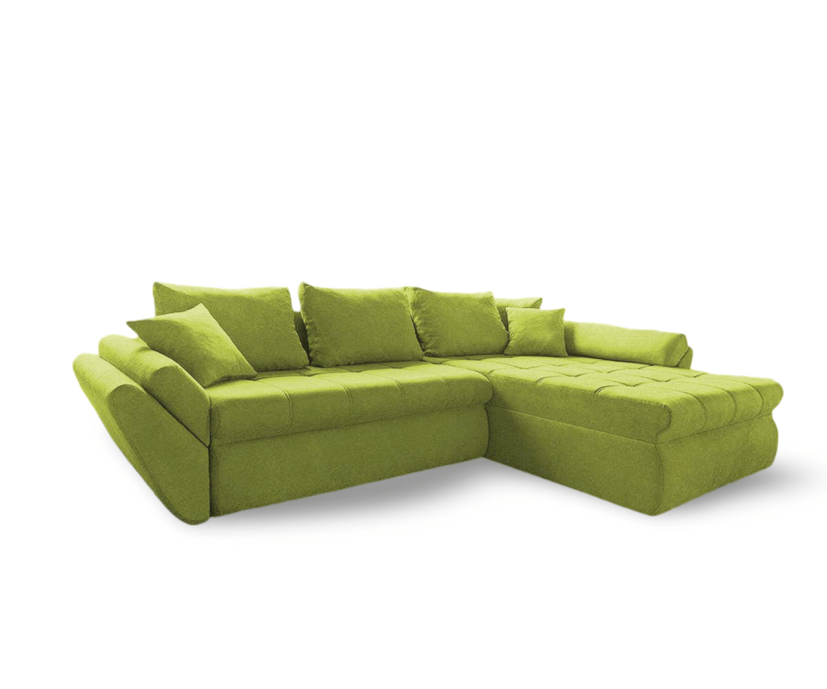 Colțar extensibil dumonde cu ladă de depozitare si sezut confortabil din spuma HR, Loana Green Lux II 270x185 cm