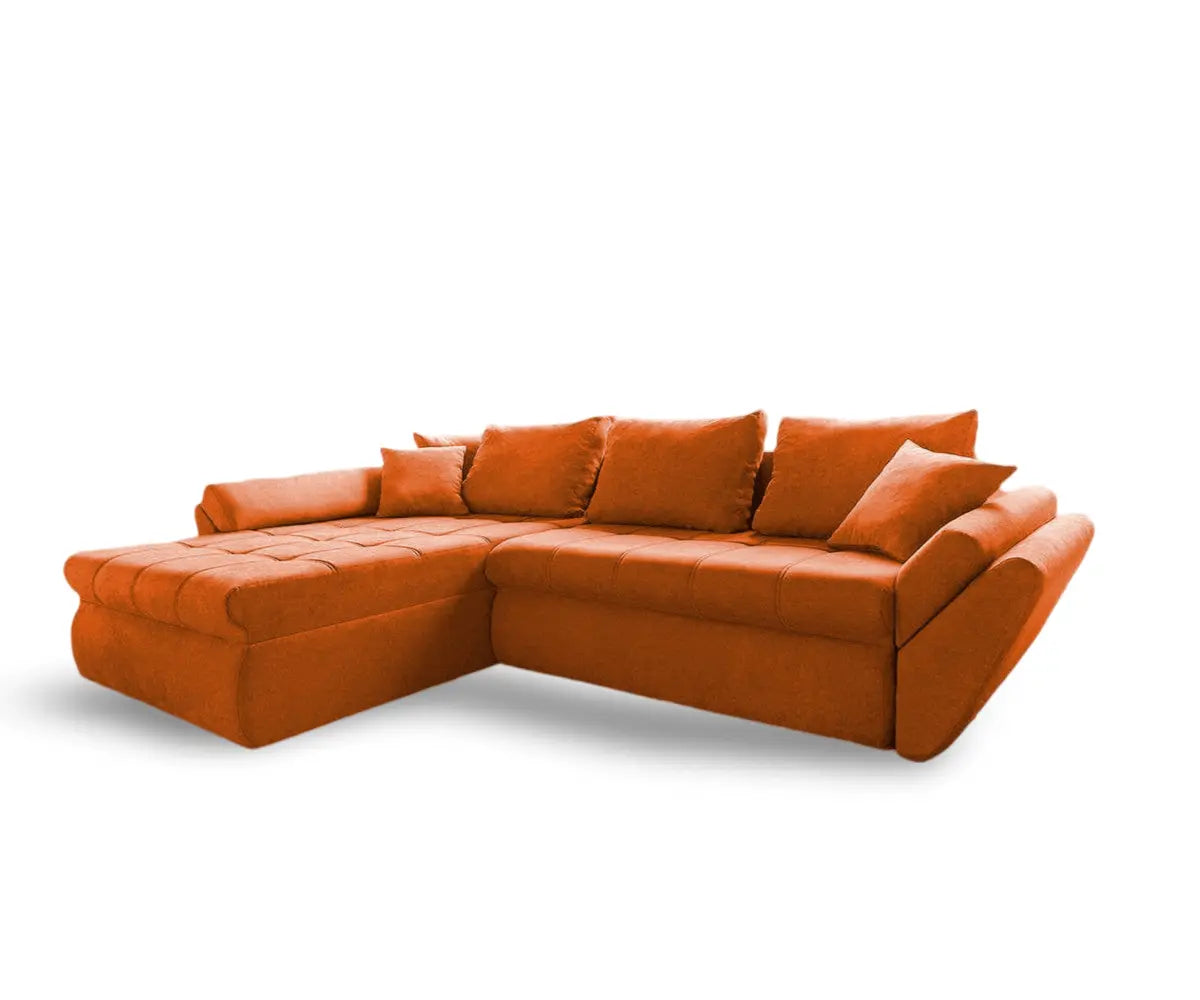 Colțar extensibil dumonde ladă de depozitare si sezut confortabil din spuma HR, Loana Enjoy Orange 270x185 cm