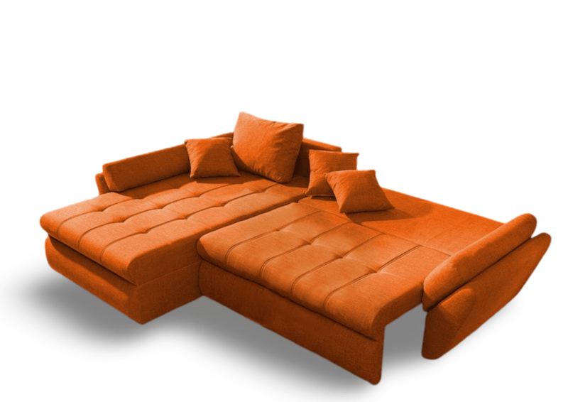 Colțar extensibil dumonde cu ladă de depozitare si sezut confortabil din spuma HR, Loana Orange 270x185 cm