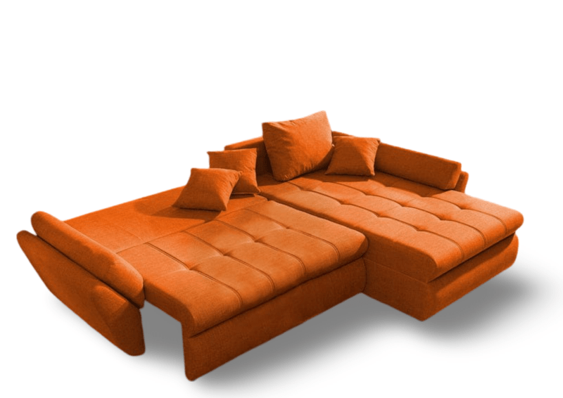 Colțar extensibil dumonde cu ladă de depozitare si sezut confortabil din spuma HR, Loana Orange II 270x185 cm